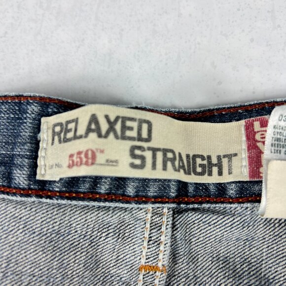 Y2K Levi's Jeans Men's 34x30* 559 Relaxed Straight Blue Thrashed Denim Tag 34x32 - Picture 6 of 16